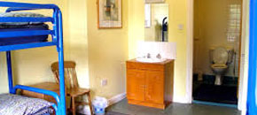 Hostel room with bunk beds