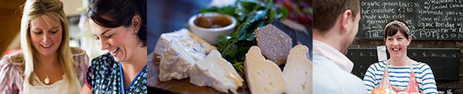 Two friends baking, an Irish cheeseboard, and a waitress
