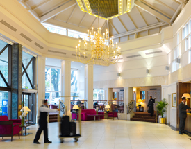 The Ballsbridge Hotel is easily accessible to Dublin’s top attractions. People in the lobby of the Ballsbridge Hotel
