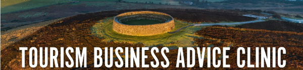 Grianan fort at sunrise and text that reads: tourism business advice clinic